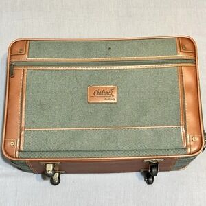 Skyway Vintage Luggage Travel Suitcase Carry On Green With Brown Leather